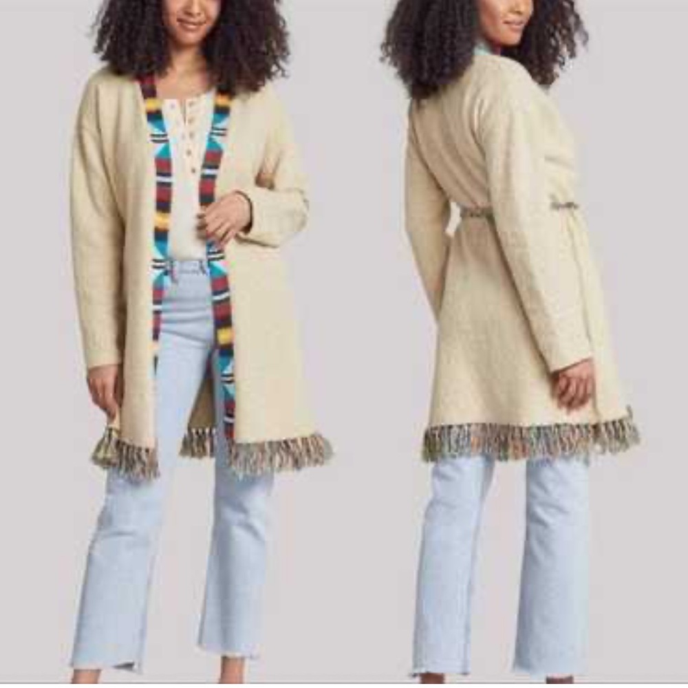 Faherty Organic Cotton Belted Fringe Duster Cardigan XS/S Coastal Boho - Picture 7 of 9